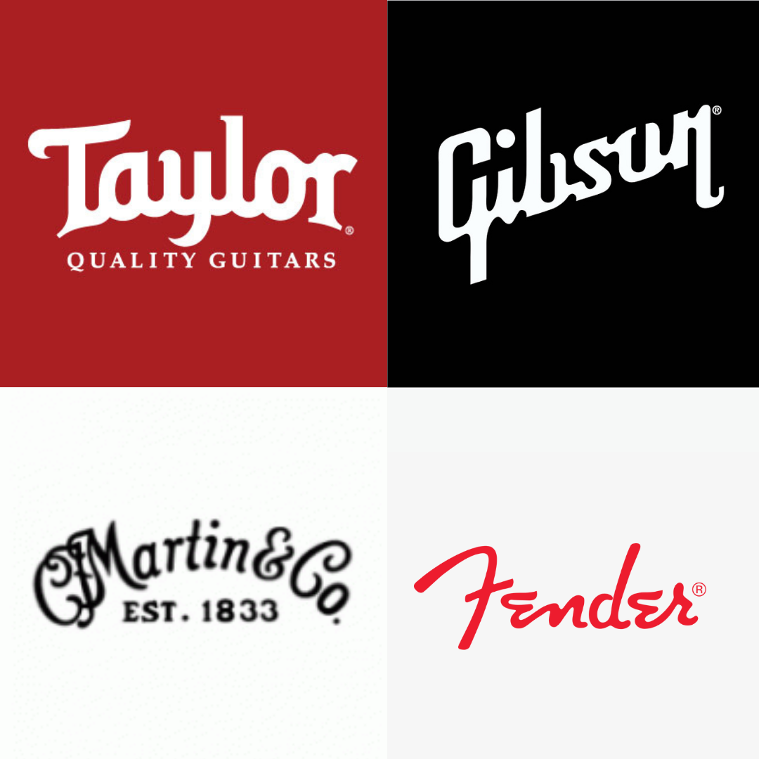 Taylor, Gibson, Fender & Martin Guitar logos