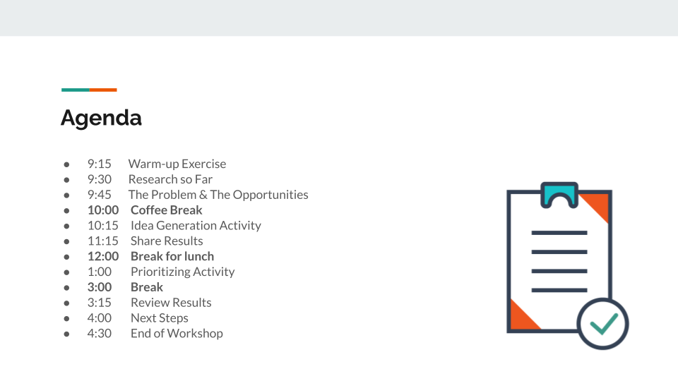 Workshop Agenda Page